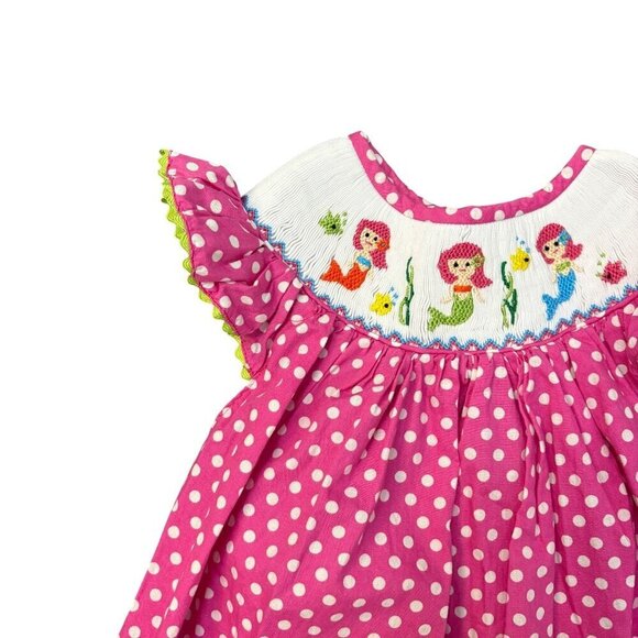 Babeeni Girls Smocked Mermaid Frilly Polka Dot Cotton Dress Size 3 - Picture 2 of 11